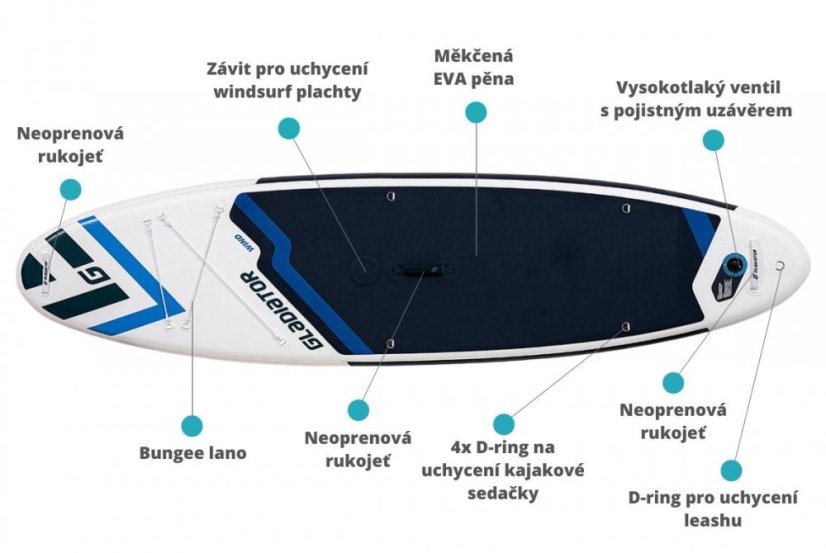 Paddleboard s plachtou GLADIATOR PRO 10'7 WindSUP - Oplachtění: STX Powerkid 3.6 + kloub